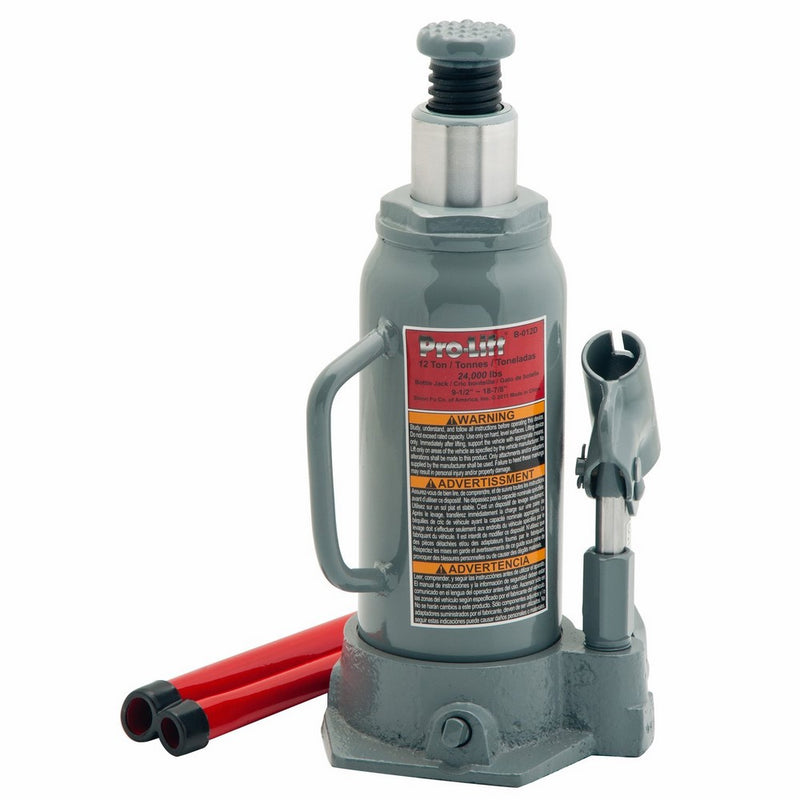 Pro-Lift B-S12D Grey Hydraulic Bottle Jack - 12 Ton Capacity