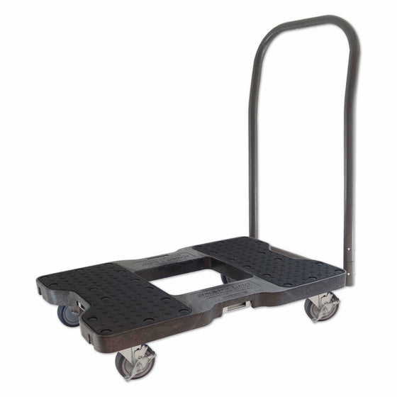 SNAP-LOC PUSH CART DOLLY BLACK with 1500 lb Capacity, Steel Frame, 4 inch Casters, Push Bar and optional E-Strap Attachment