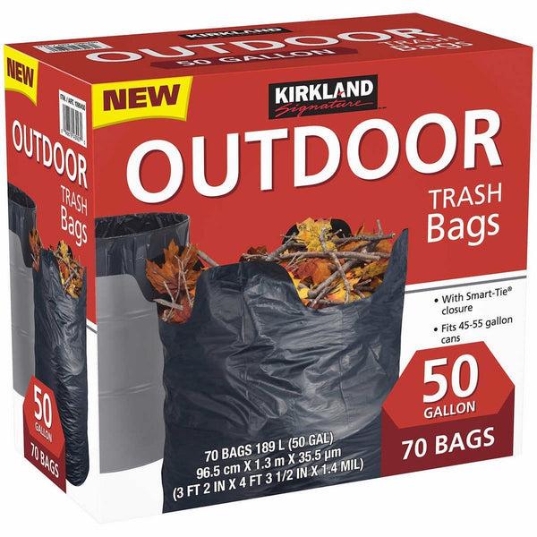 Kirkland Signature Smart Closure Outdoor Lawn 50 gallon Trash Bags, 70 Count