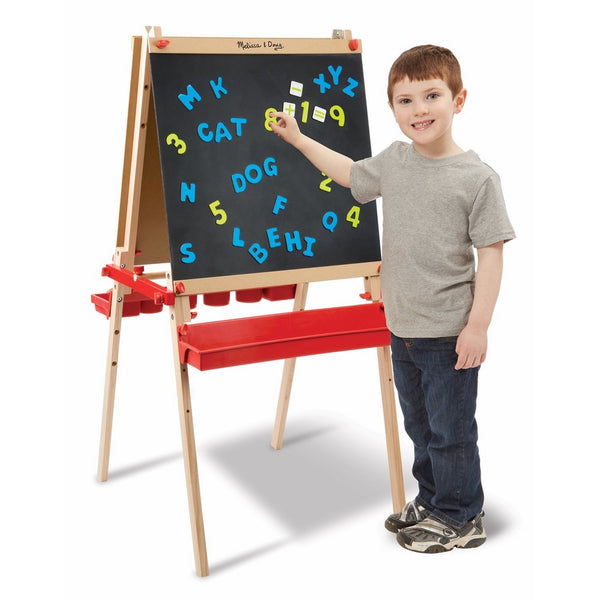 Melissa & Doug Deluxe Magnetic Standing Art Easel With Chalkboard, Dry-Erase Board, and 39 Letter and Number Magnets