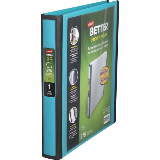 Staples Better 1-Inch D 3-Ring View Binder, Teal (13466-CC)