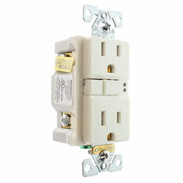 Eaton GFCI Self-Test 15A -125V Duplex Receptacle with Standard Size Wallplate, Light Almond