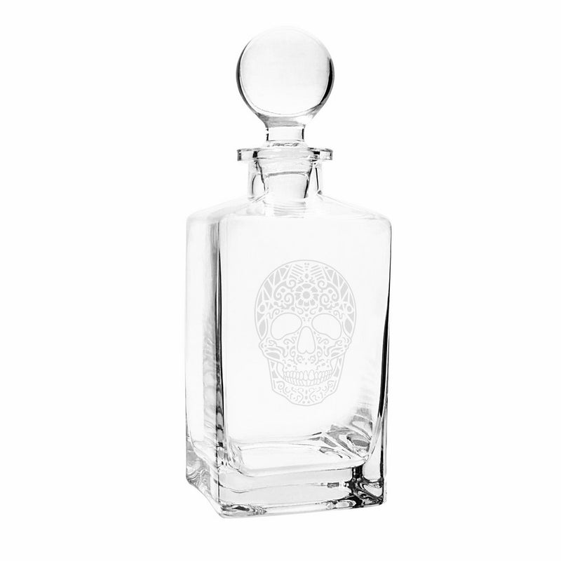 Cathy's Concepts Sugar Skull Square Whiskey Decanter, Clear