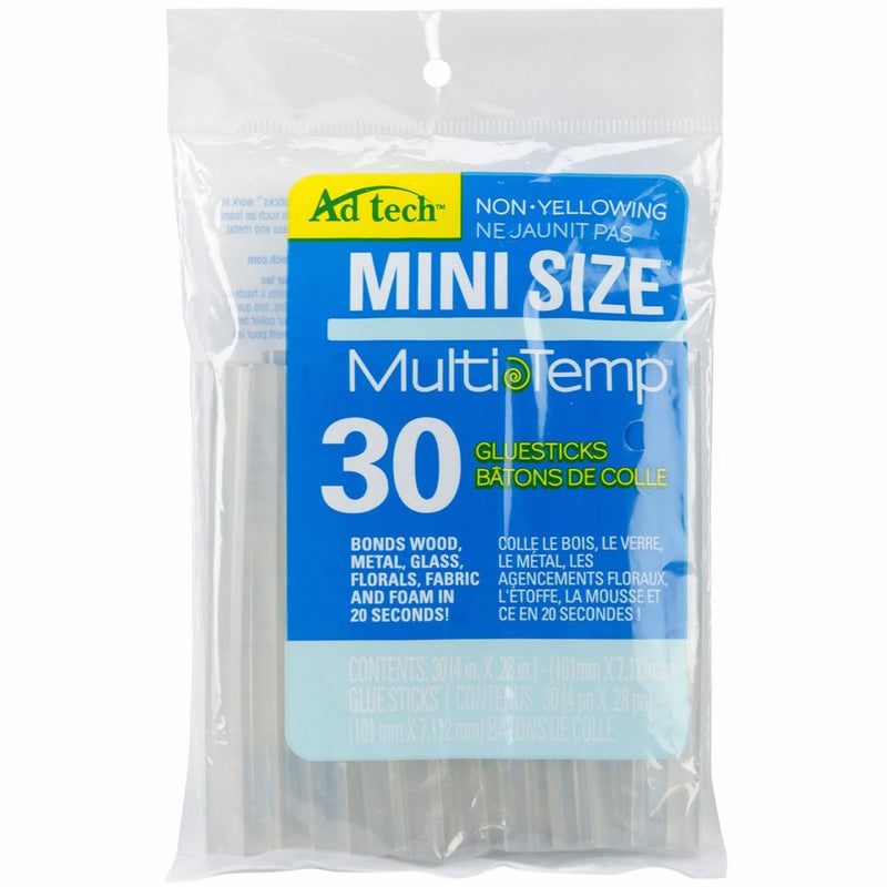 AdTech 220-34ZIP30 Multi-Temp Mini-Size Hot Glue Sticks, 4 inch x .28 inch, Transparent Clear, 30 Pieces