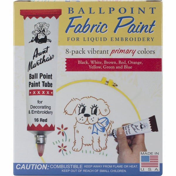 Aunt Martha's Ballpoint 8-Pack Embroidery Paint, Primary Colors