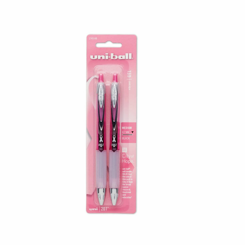 uni-ball 207 Retractable Gel Pens, Medium Point (0.7mm), Black, Pink Ribbon Edition, 2 Count