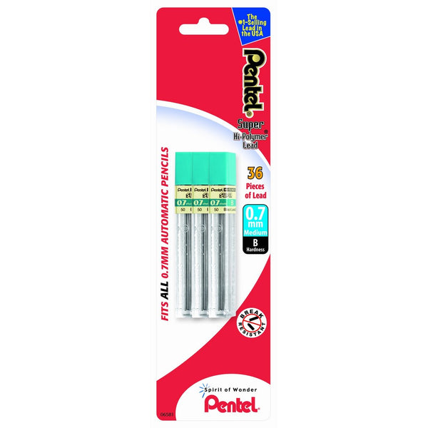 Pentel Super Hi-Polymer Lead Refill 0.7mm, B, 36 Pieces of Lead (L50BP3B-K6)