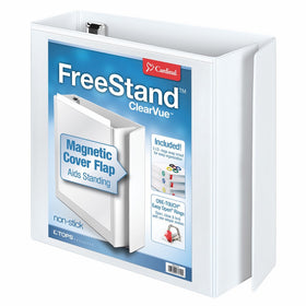 Cardinal FreeStand ClearVue Easy Open Locking Slant-D Ring Binder, 3-Inch, White (43130)