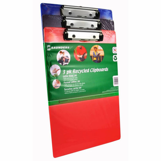 Saunders 1 x Clipboard Recyled Plastic, Assorted Colors (pack of 3)