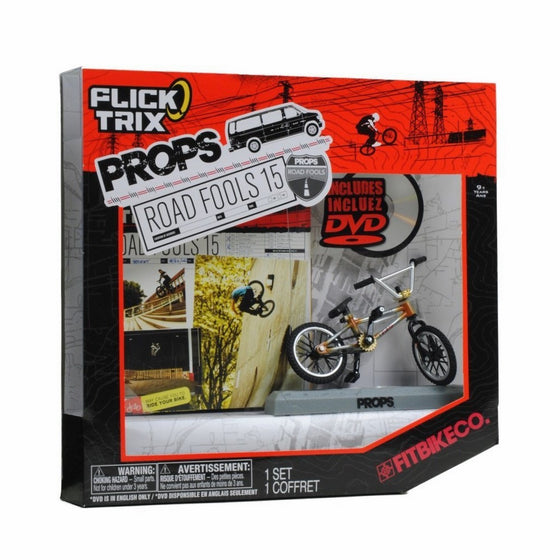 Spinmaster Flick Trix Fingerbike "Real Bikes, Unreal Tricks" BMX Bicycle Miniature Set - FITBIKE CO. with Display Base and DVD Props "Road Fools 15"