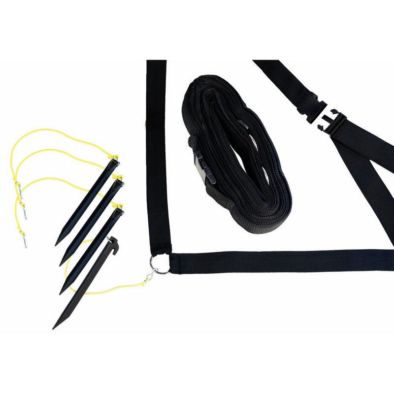 Park & Sun Sports Adjustable Outdoor Volleyball Boundary Webbing with Ground Stakes: 2" Wide Court Line Marker, Black