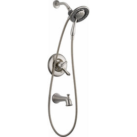 Delta T17494-SS-I Linden 17 Series Dual-Function Tub and Shower Trim Kit with 2-Spray In2ition 2-in-1 Hand Held Shower Head with Hose, Stainless (Valve Not Included)