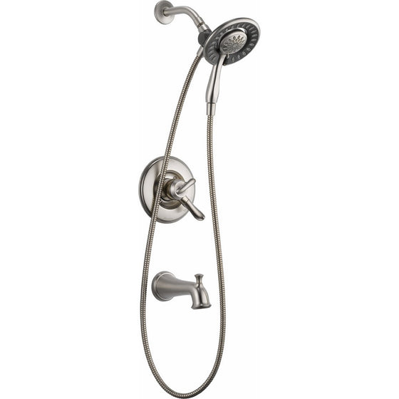 Delta T17494-SS-I Linden 17 Series Dual-Function Tub and Shower Trim Kit with 2-Spray In2ition 2-in-1 Hand Held Shower Head with Hose, Stainless (Valve Not Included)
