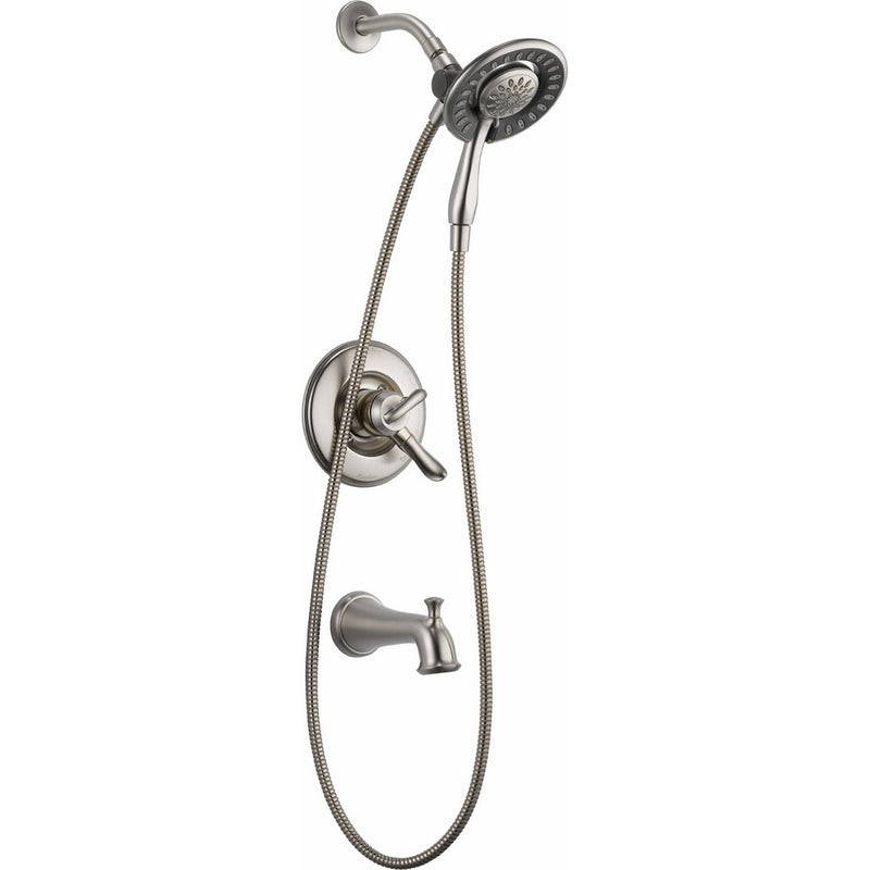 Delta T17494-SS-I Linden 17 Series Dual-Function Tub and Shower Trim Kit with 2-Spray In2ition 2-in-1 Hand Held Shower Head with Hose, Stainless (Valve Not Included)
