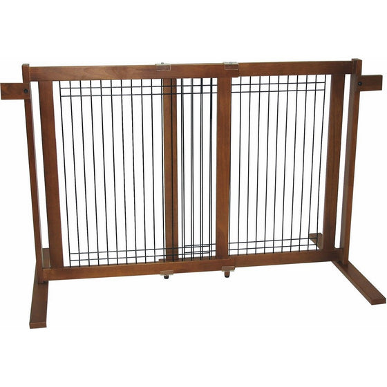Crown Pet Products 29.4-Inch High Tall Free Standing Wooden Pet Gate, Fits Openings 27" to 50" Wide, Chestnut Finish