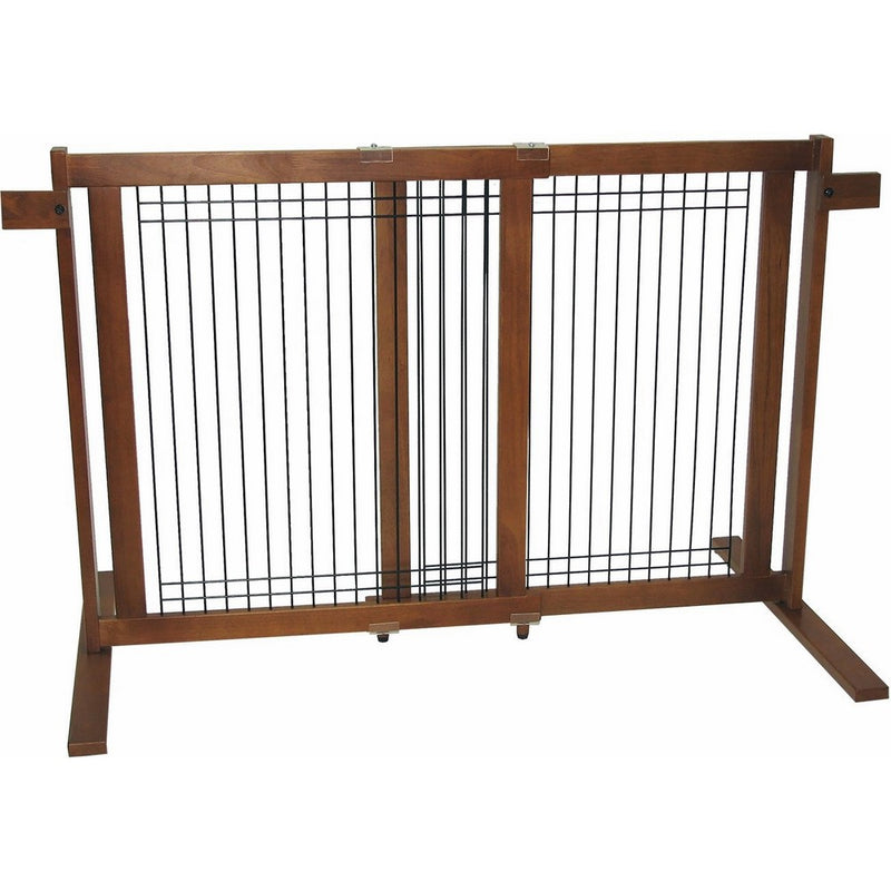 Crown Pet Products 29.4-Inch High Tall Free Standing Wooden Pet Gate, Fits Openings 27" to 50" Wide, Chestnut Finish