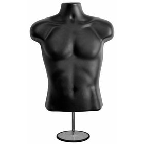 Torso Male W/Metal Base Body Mannequin Form 19" To 38" Height (Waist Long) For S-M Sizes - Black