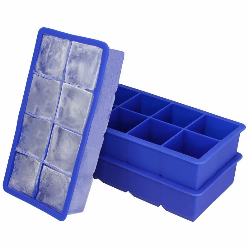 Freshware FI-112PK 8-Cavity Flexible Silicone Large Ice Cube Trays, 2-inch Cubes for Slow Melt and Less Drink Dilution (2 Pack)