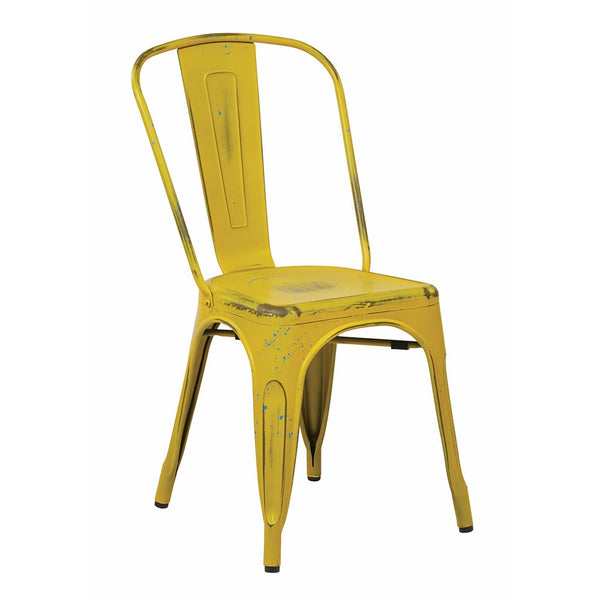 Office Star Bristow Metal Seat and Back Armless Chair, Antique Yellow with Blue Specks, 4-Pack