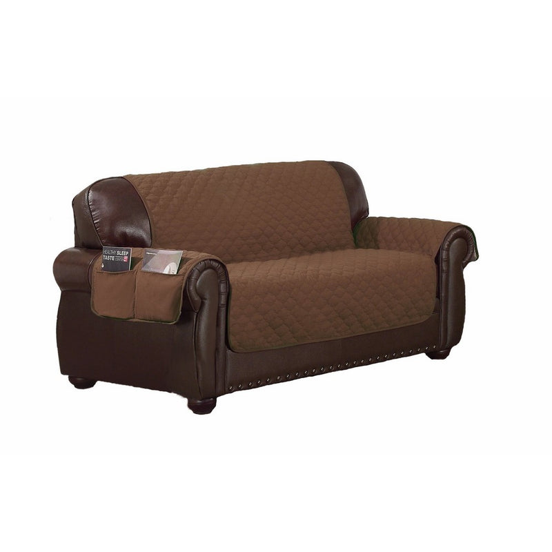 QuickFit Duck River Textiles Reynold Reversible Water Resistant Loveseat Cover In Chocolate/Natural (with Pockets!), Geometric