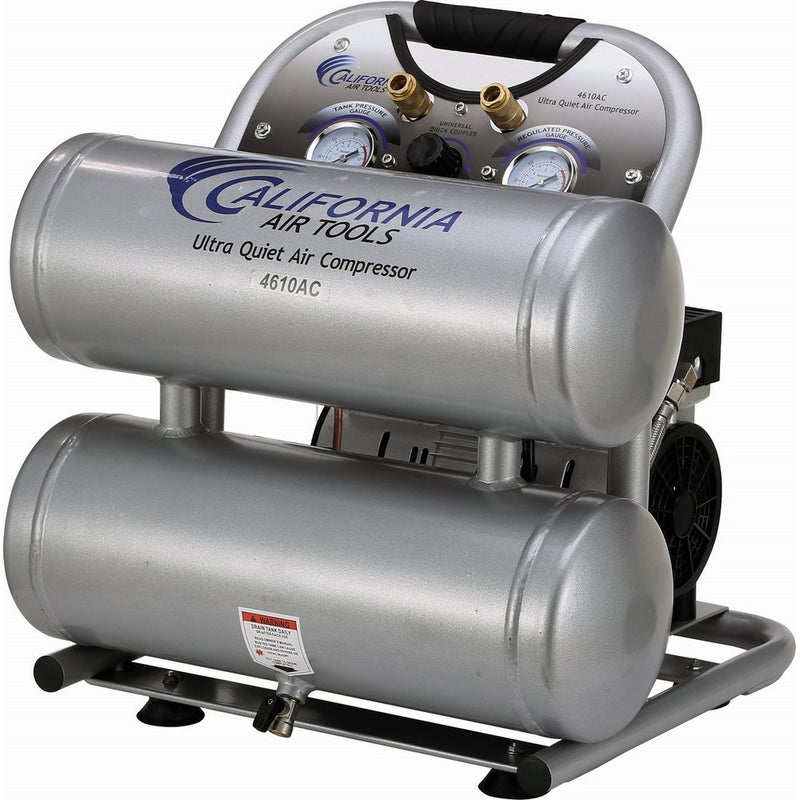 California Air Tools CAT-4610AC Ultra Quiet & Oil-Free 1.0 hp 4.6 gallon Aluminum Twin Tank Electric Portable Air Compressor, Silver