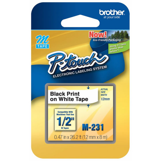 M231 1/2-Inch Black on White Tape for P-Touch Labeler