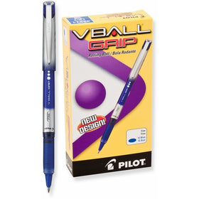 Pilot VBall Grip Liquid Ink Rolling Ball Pens, Fine Point, Blue Ink, Dozen Box (35571)