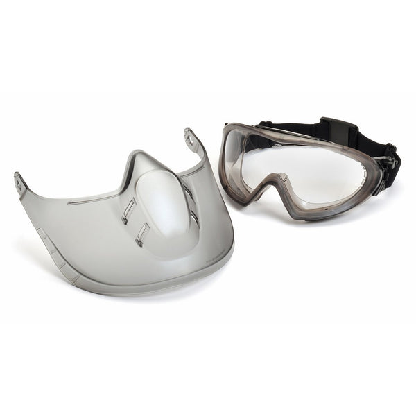 Pyramex Safety Direct/Indirect-Gray Frame/Clear Anti-Fog Lens woth faceshield attachment
