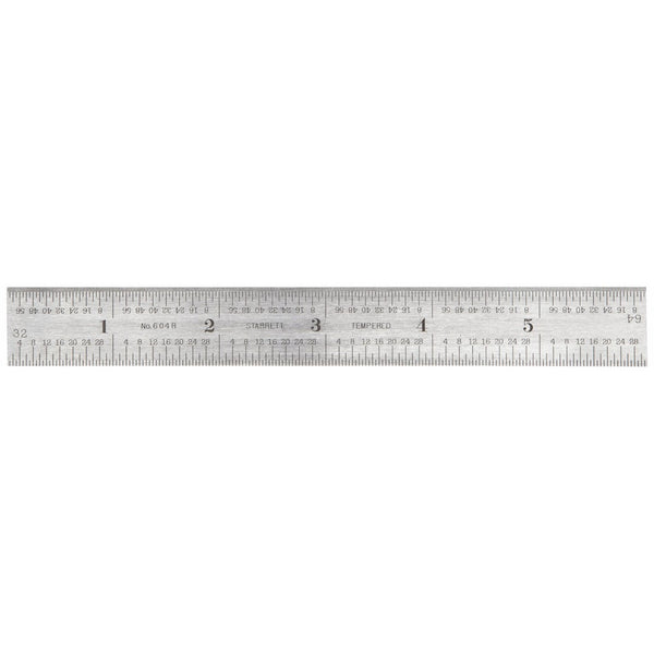 Starrett 604R-6 Spring Tempered Steel Rule With Inch Graduations, 4R Graduation, 6" Length, 3/4" Width, 3/64" Thickness