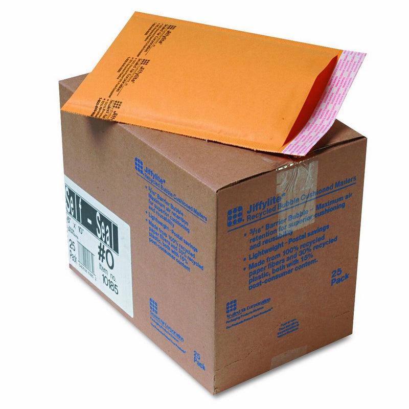 Sealed Air 10185 Jiffylite Self Seal Mailer, #0, 6 x 10, Golden Brown (Case of 25)