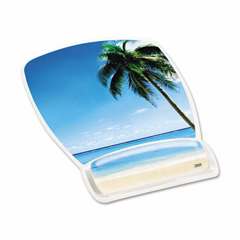 3M Precise Mouse Pad with Gel Wrist Rest, Soothing Gel Comfort with Durable, Easy to Clean Cover, Optical Mouse Performance, Fun Beach Design (MW308BH)