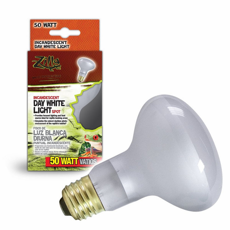 Zilla Reptile Terrarium Heat Lamps Incandescent Bulb, White Spot, 50W