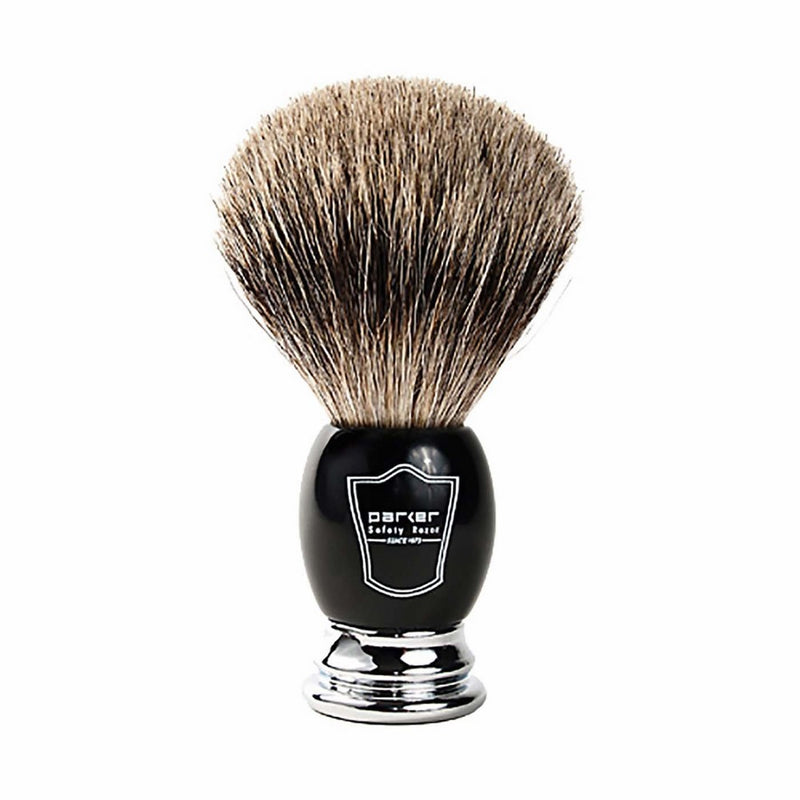 Parker Safety Razor Handmade Deluxe "Long Loft" 100% Pure Badger Shaving Brush with Black & Chrome Handle - Brush Stand Included