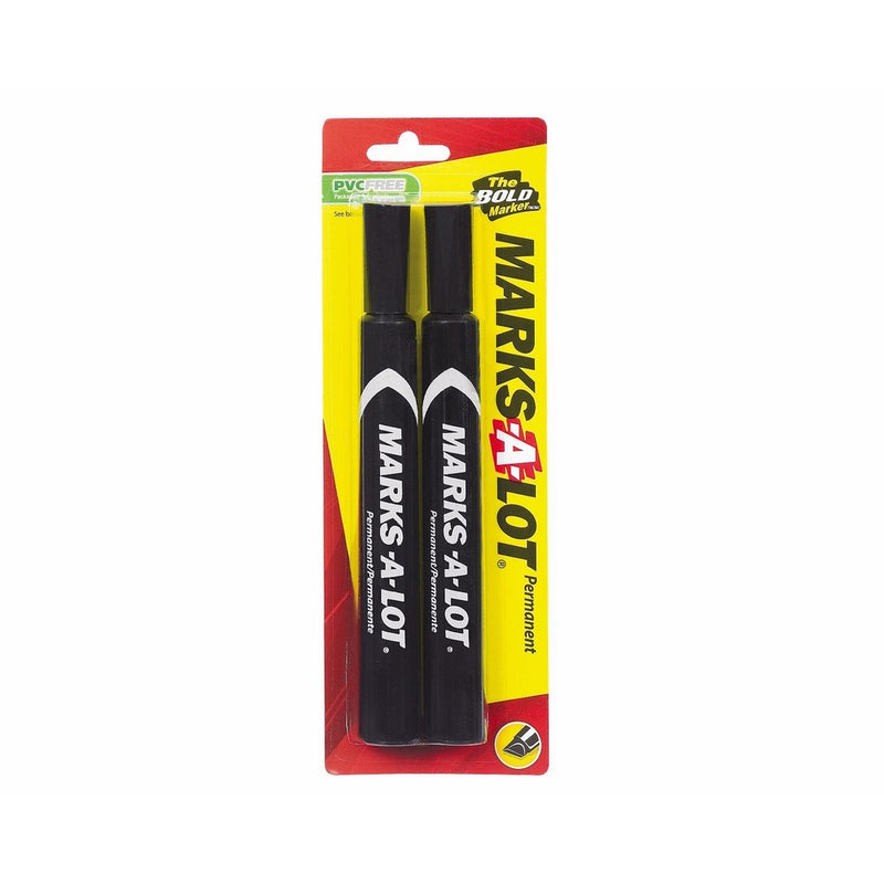 Marks-A-LotLarge Chisel Tip Permanent Marker Set, Black, Pack of 2 (18922)