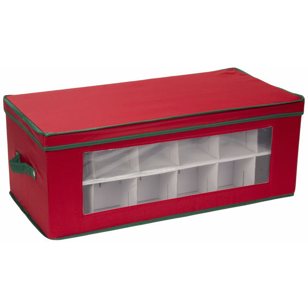 Household Essentials 551RED36pc. Holiday Ornament Storage Chest - Canvas - Red with Green Trim