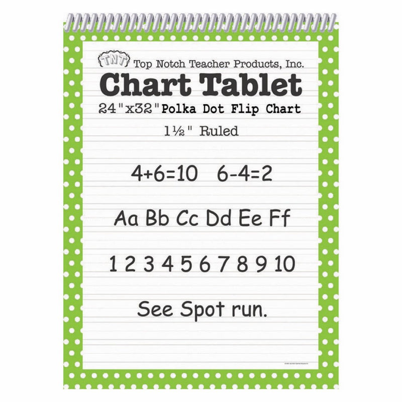 Top Notch Teacher Products Chart Tablet Polka Dot (1 1/2" Ruled), Lime Green, 24" x 32"