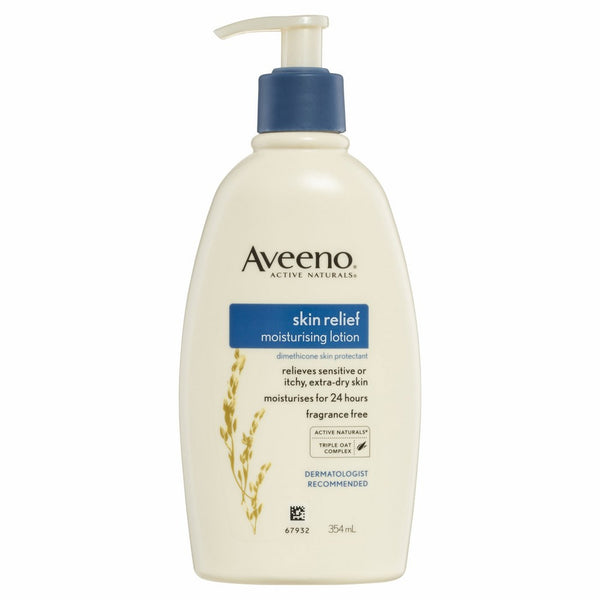 Aveeno Skin Relief Moisturizing Lotion for Sensitive Skin with Natural Shea Butter & Triple Oat Complex, Unscented Therapeutic Lotion for Extra Dry, Itchy Skin, 12 fl. oz