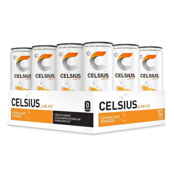 Celsius Inc. CELSIUS Sparkling Orange Fitness Drink, ZERO Sugar, 12oz. Slim Can, 12 Pack