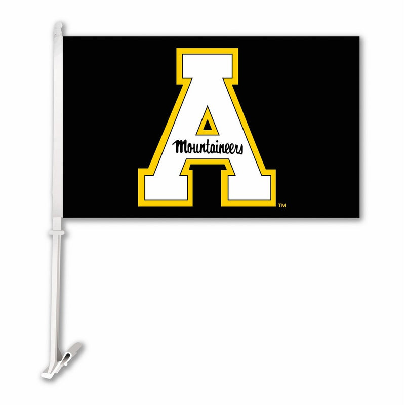NCAA Appalachian State Mountaineers Black Car Flag with Wall Bracket