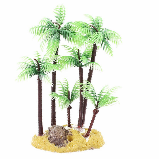 Jardin Plastic Palm Tree Plant Underwater Aquarium Ornament, 5.4-Inch, Green/Brown