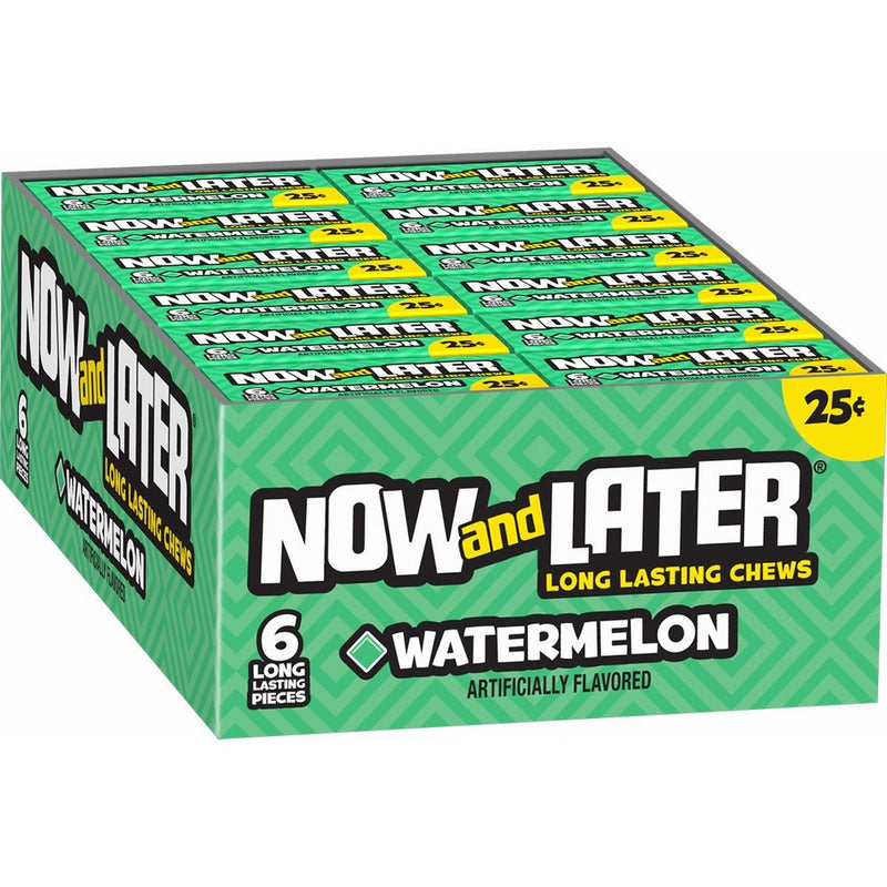Now & Later Original Taffy Chews Candy, Watermelon, 0.93 Ounce Bar, Pack of 24
