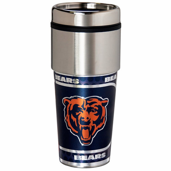 NFL Chicago Bears 16 oz. Stainless Steel Travel Tumbler with Metallic Graphics, One Size, Team Color