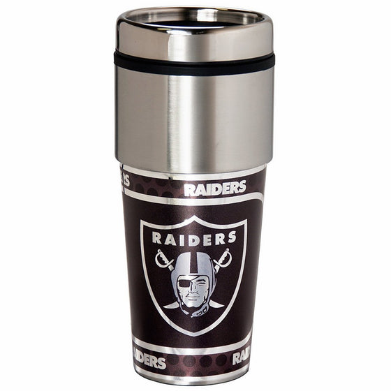 Great American Products NFL Oakland Raiders 16 oz. Stainless Steel Travel Tumbler with Metallic Graphics, One Size, Team Color