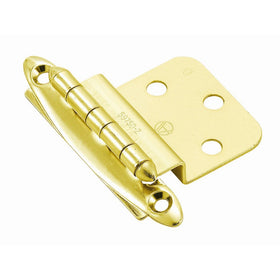 3/8in (10 mm) Inset Non Self-Closing, Face Mount Polished Brass Hinge - 2 Pack