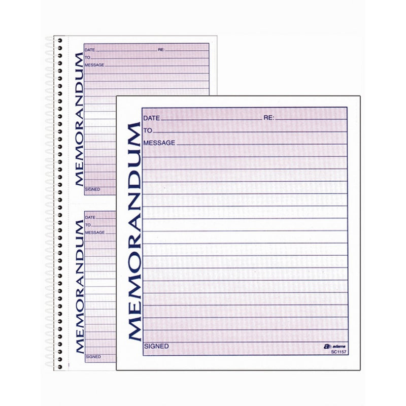Adams Spiral Memo Book, 5.5 x 11 Inch, 2-Part, Carbonless, 2 Memos per Page, 50 Pages, White and Canary (SC1157)