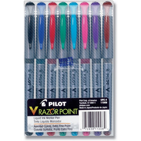 Pilot V Razor Point Liquid Ink Marker Pens, Extra Fine Point, Assorted Color Inks, 8-Pack Pouch (11008)