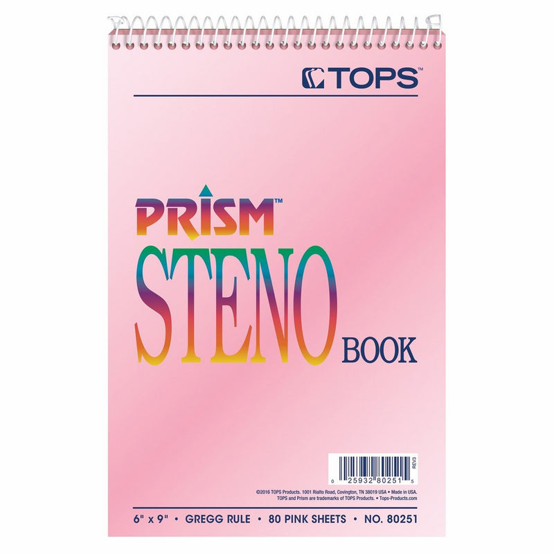 TOPS Prism Steno Books, 6" x 9", Gregg Rule, Pink Paper, 80 Sheets, 4 Pack (80254)