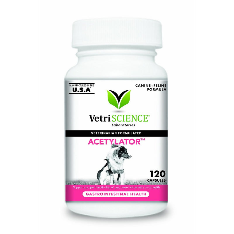 VetriScience Laboratories Acetylator, Digestive Health Supplement for Cats and Dogs, 120 Capsules