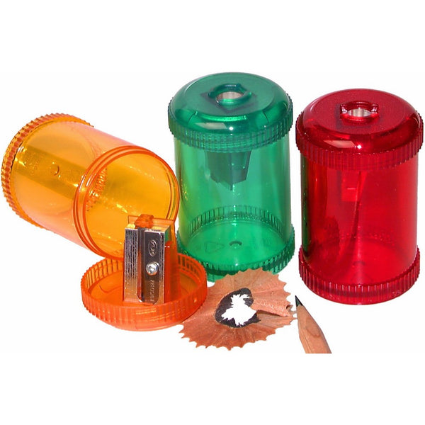 Kum 103.06.31 Magnesium Alloy 1-Hole Steel Blade Barrel Pencil Sharpeners with Waste Container, Colors Vary