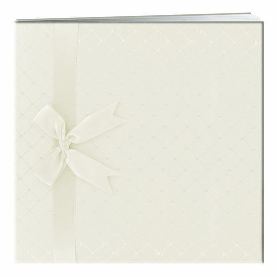 Pioneer 12 Inch by 12 Inch Postbound Diamond Pattern Fabric Cover Memory Book, Ivory